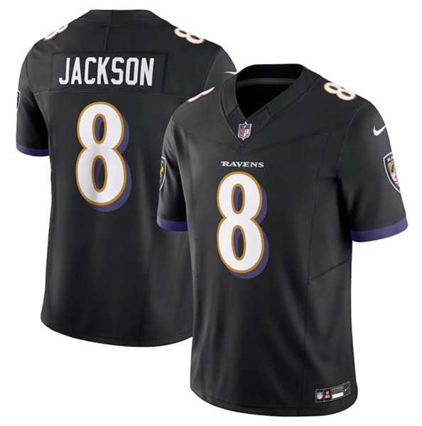 Men & Women & Youth Baltimore Ravens #8 Lamar Jackson Black 2023 F.U.S.E Vapor Jersey->baltimore ravens->NFL Jersey